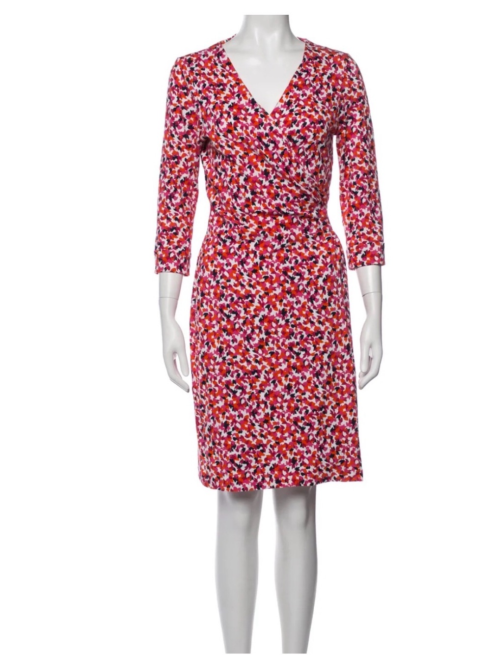 Diane Von Furstenberg Pink Red Floral-Print Wrap Midi Dress